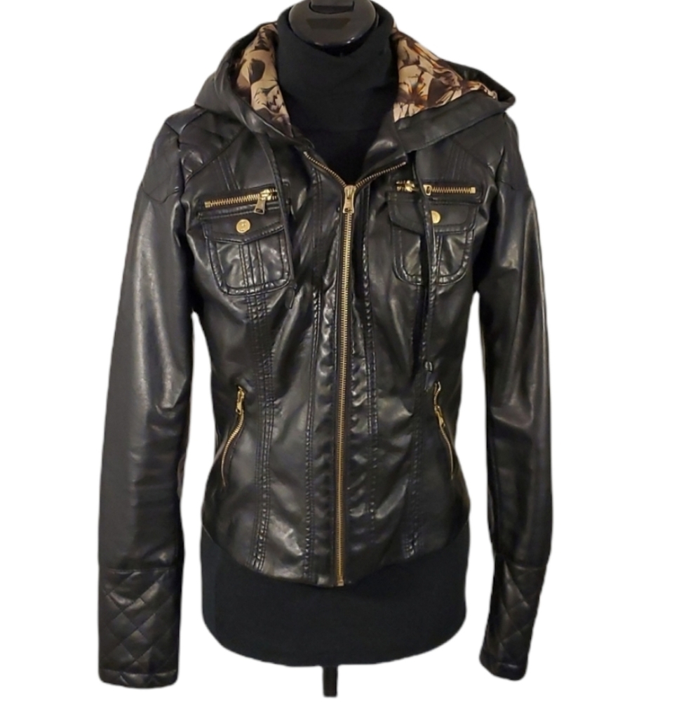 Black Faux leather jacket.  Women's size M. BB Winter.